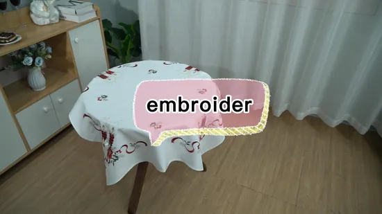 Square Type Hot Sale Pastoral Style 100% Polyester White Embroidery Christmas Table Cloths