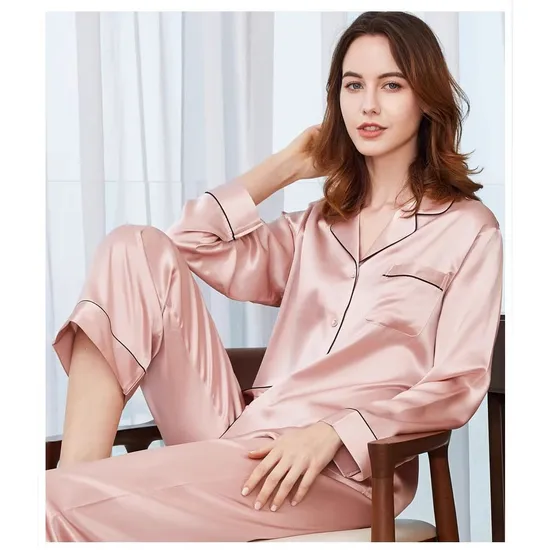 Luxury 100% Mulberry Silk Pajamas Long Set for Women 