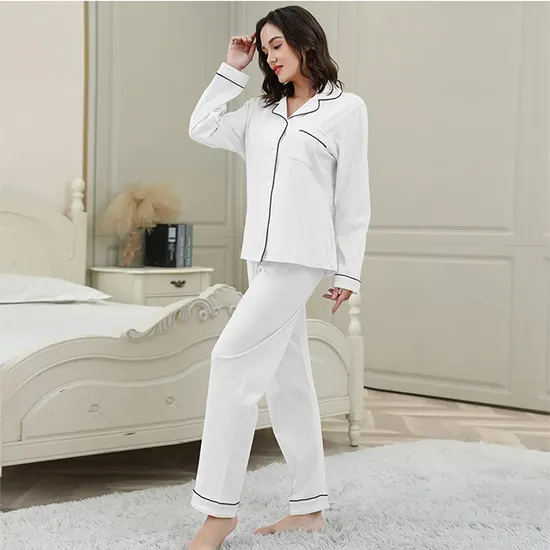 Pajamas Set Women′ S Long Sleeved Lapel Cardigan Women′ S Pyjama Two