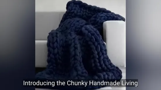 Chunky Handmade Living Room Cable Crochet Knitted Wool Thick Blanket 