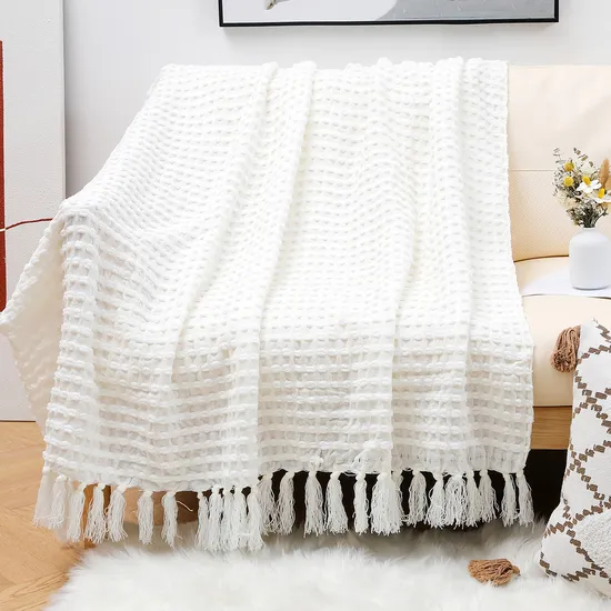 Wholesale Home Sofa Soft Solid Tassel Design Blankets Knitted Throw Blanket 
